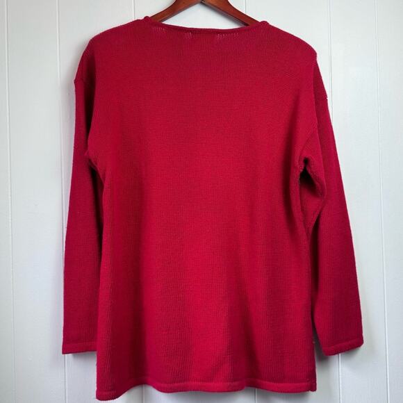 Vintage Christmas Red Cotton Beaded Appliqué Pullover Sweater Women’s Size M/L - Picture 12 of 13